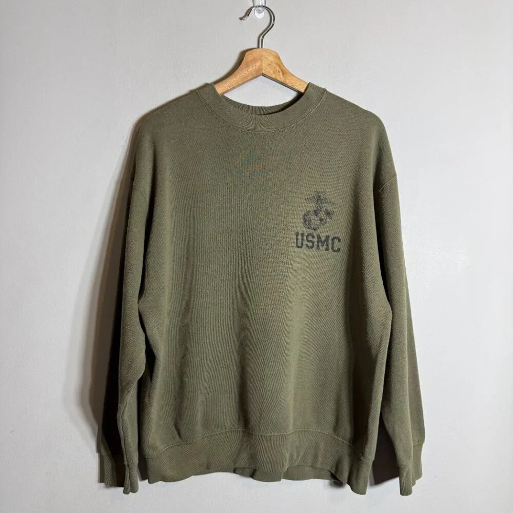 Vintage USMC United States Marine Corp Crew Neck Sweatshirt Men's Medium Green - Picture 2 of 11